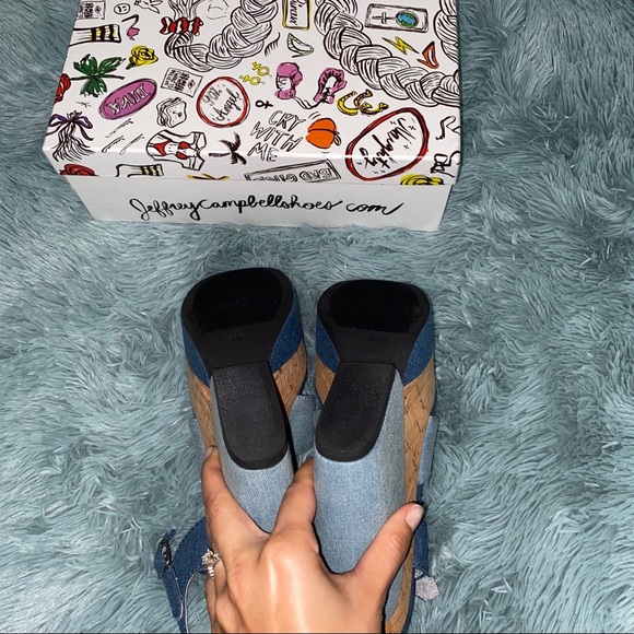 New Jeffrey Campbell Denim Wedge Platform Sandals - Picture 7 of 7